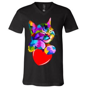 Colorful Cat Full Of Love Kitten Lovers  V-Neck T-Shirt