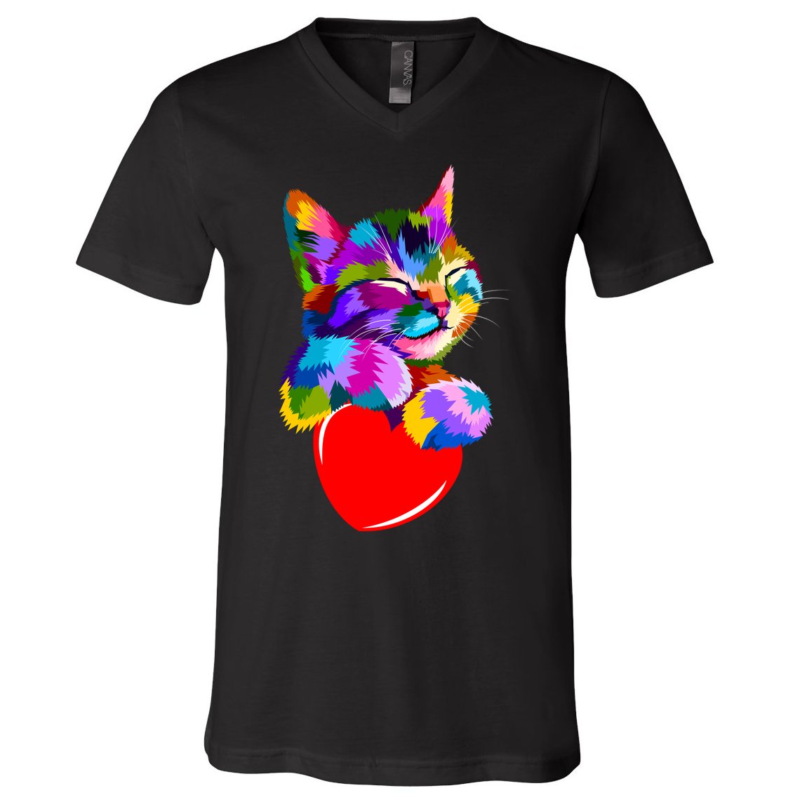 Colorful Cat Full Of Love Kitten Lovers  V-Neck T-Shirt