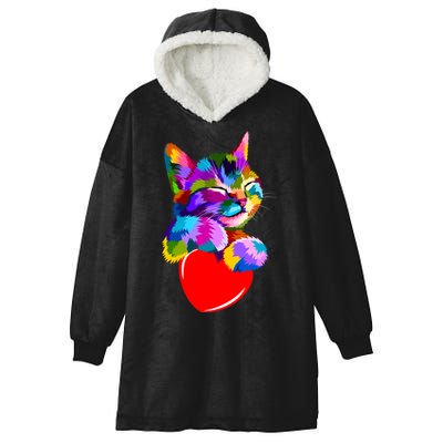 Colorful Cat Full Of Love Kitten Lovers  Hooded Wearable Blanket