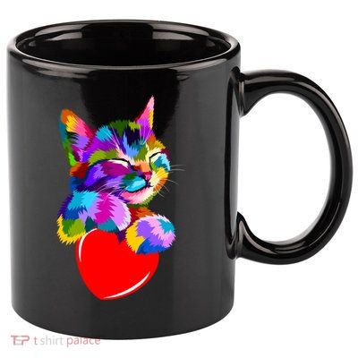 Colorful Cat Full Of Love Kitten Lovers  11oz C Handle Ceramic Mug