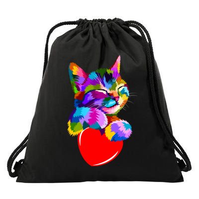 Colorful Cat Full Of Love Kitten Lovers  Drawstring Bag
