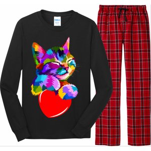 Colorful Cat Full Of Love Kitten Lovers  Long Sleeve Pajama Set