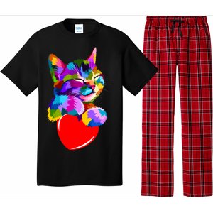 Colorful Cat Full Of Love Kitten Lovers  Pajama Set