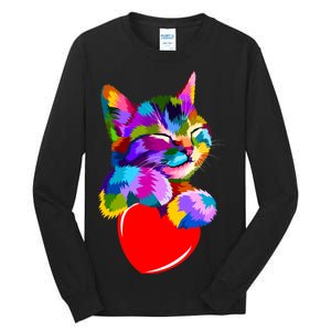 Colorful Cat Full Of Love Kitten Lovers  Tall Long Sleeve T-Shirt