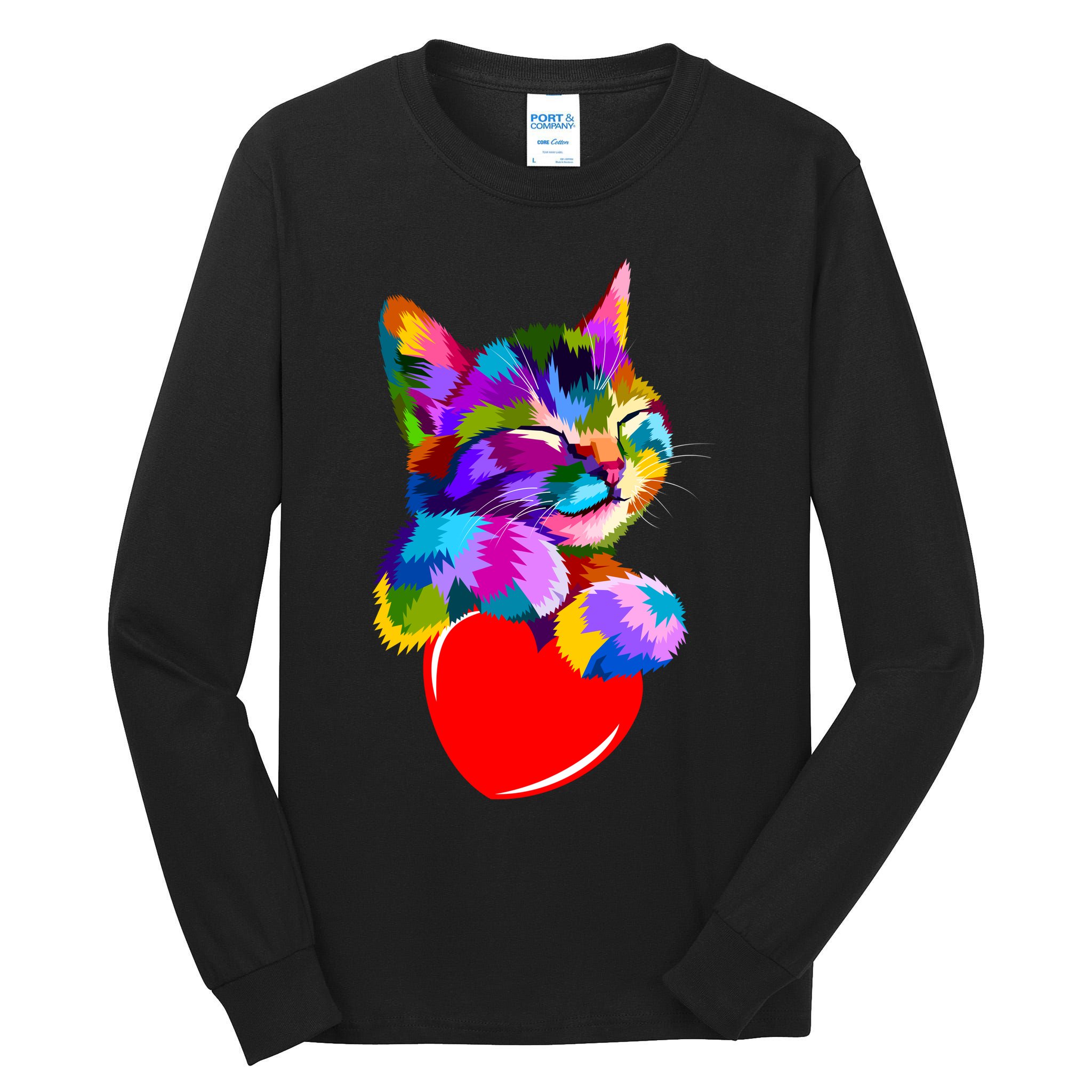 Colorful Cat Full Of Love Kitten Lovers  Tall Long Sleeve T-Shirt