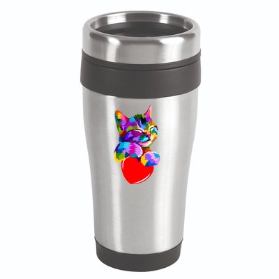 Colorful Cat Full Of Love Kitten Lovers  16oz Travel Tumbler