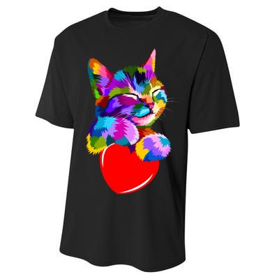 Colorful Cat Full Of Love Kitten Lovers  Performance Sprint T-Shirt