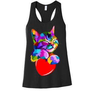 Colorful Cat Full Of Love Kitten Lovers  Women's Racerback Tank