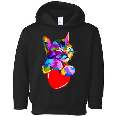 Colorful Cat Full Of Love Kitten Lovers  Toddler Hoodie