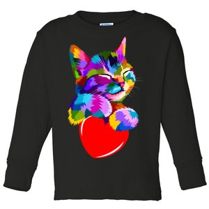 Colorful Cat Full Of Love Kitten Lovers  Toddler Long Sleeve Shirt