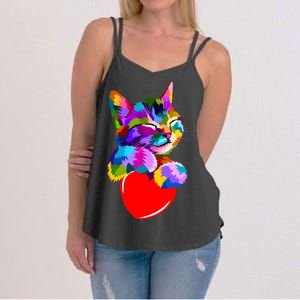 Colorful Cat Full Of Love Kitten Lovers  Women's Strappy Tank