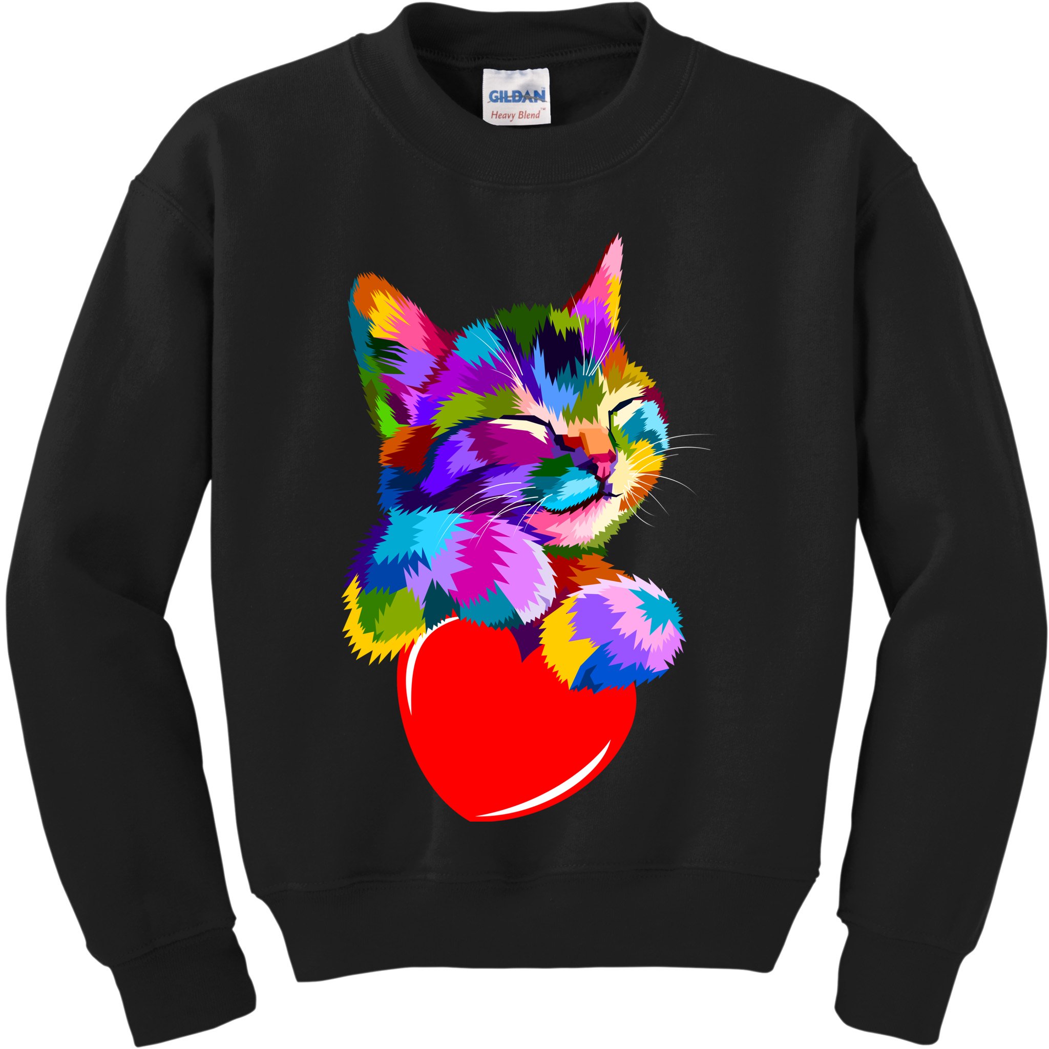 Colorful Cat Full Of Love Kitten Lovers  Kids Sweatshirt