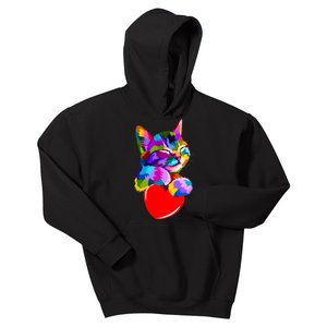 Colorful Cat Full Of Love Kitten Lovers  Kids Hoodie