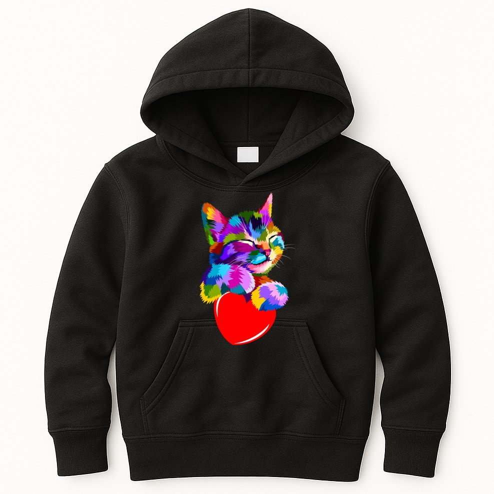 Colorful Cat Full Of Love Kitten Lovers  Kids Hoodie