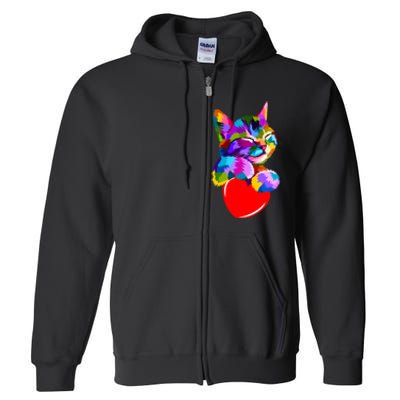 Colorful Cat Full Of Love Kitten Lovers  Full Zip Hoodie