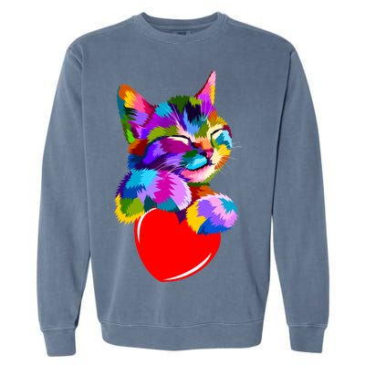 Colorful Cat Full Of Love Kitten Lovers  Garment-Dyed Sweatshirt