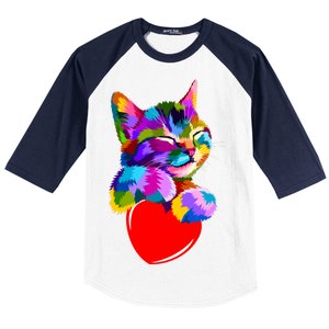 Colorful Cat Full Of Love Kitten Lovers  Baseball Sleeve Shirt