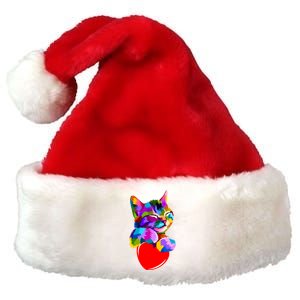 Colorful Cat Full Of Love Kitten Lovers  Premium Christmas Santa Hat