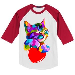 Colorful Cat Full Of Love Kitten Lovers  Kids Colorblock Raglan Jersey