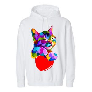 Colorful Cat Full Of Love Kitten Lovers  Garment-Dyed Fleece Hoodie