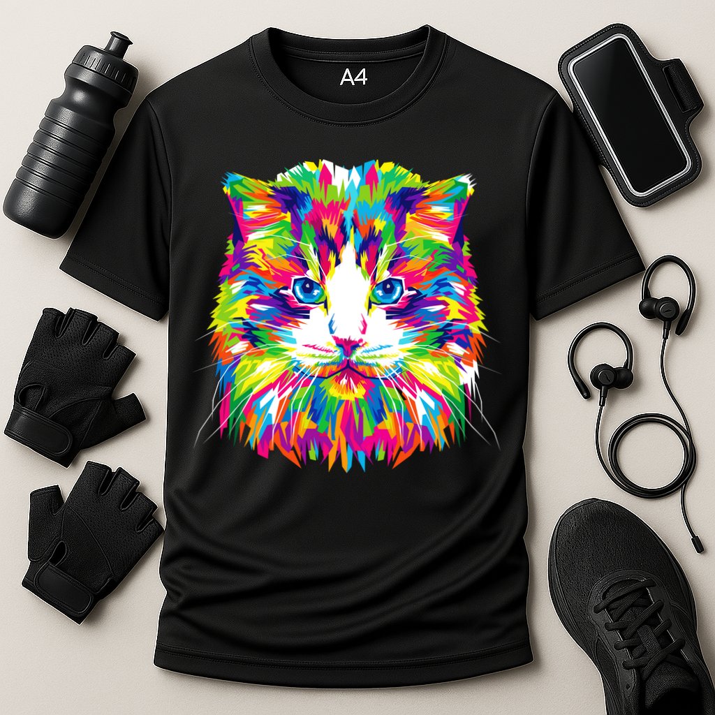 Colorful Cat Pattern Performance Shirt