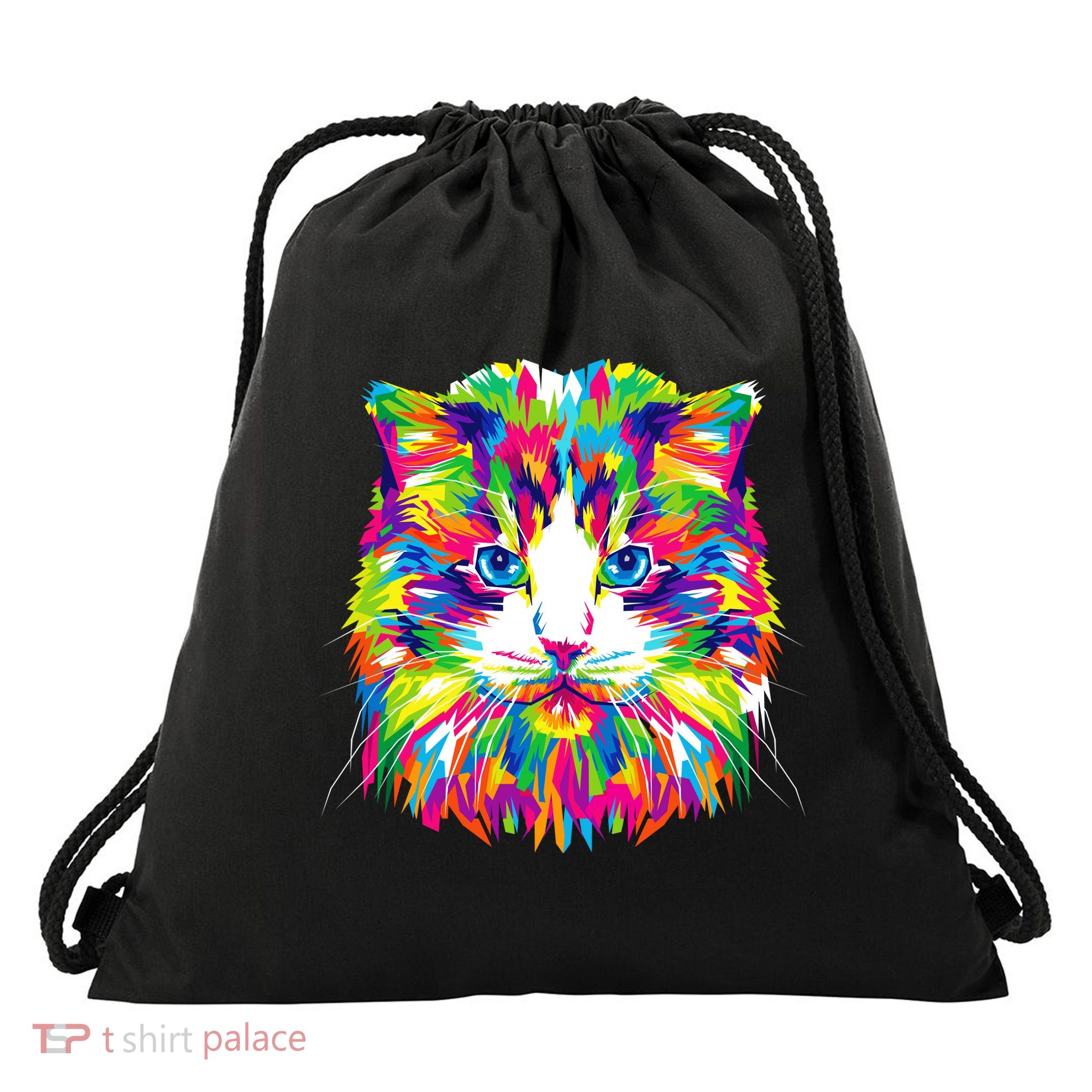 Colorful Cat Pattern Drawstring Bag