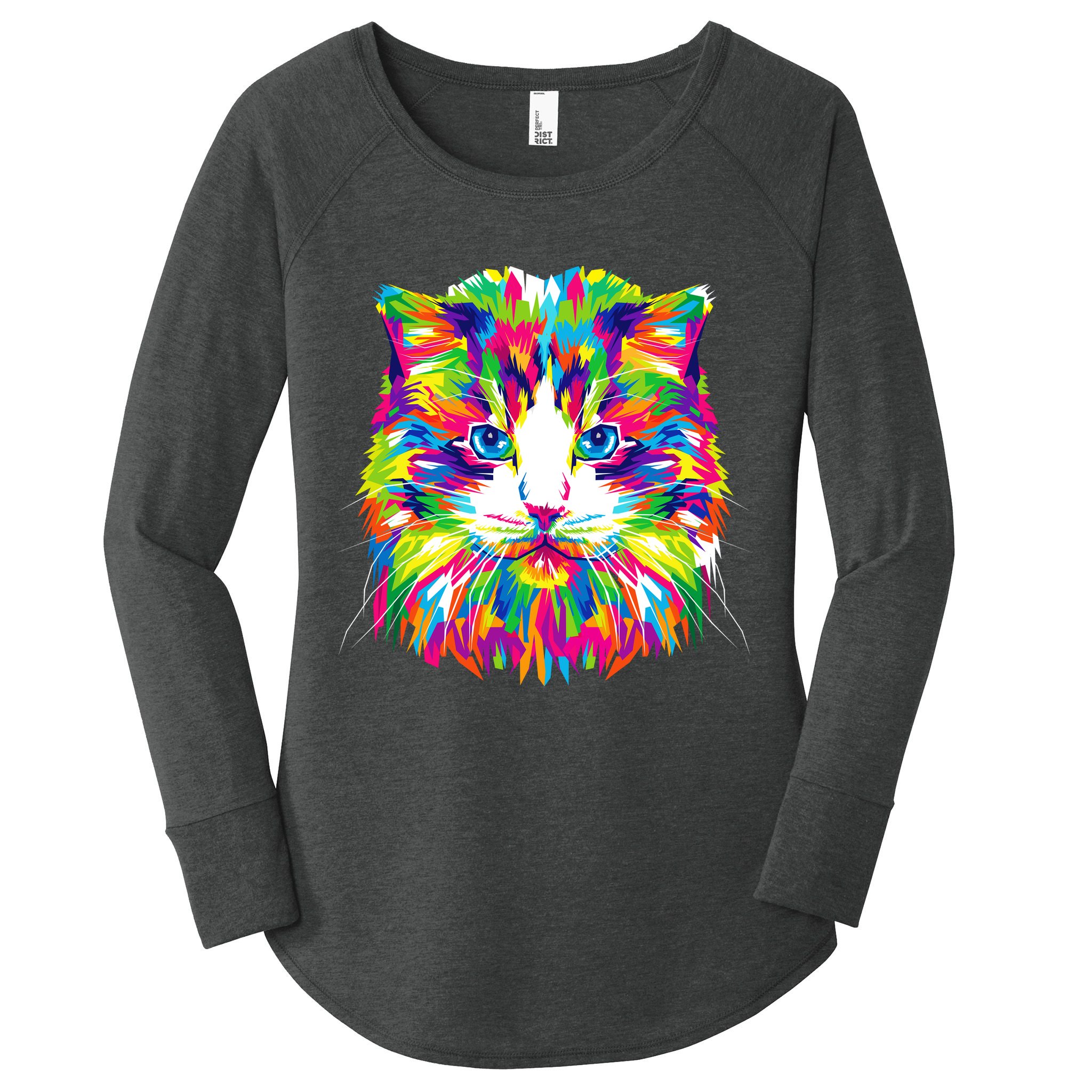 Colorful Cat Pattern Women's Perfect Tri Tunic Long Sleeve Shirt