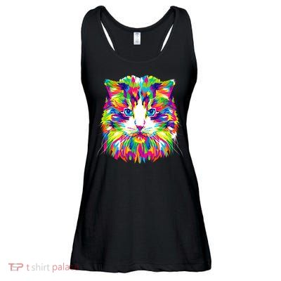 Colorful Cat Pattern Ladies Essential Flowy Tank