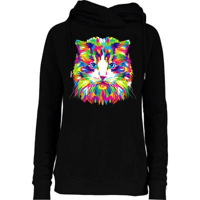 Colorful Cat Pattern Womens Funnel Neck Pullover Hood