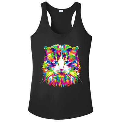 Colorful Cat Pattern Ladies PosiCharge Competitor Racerback Tank