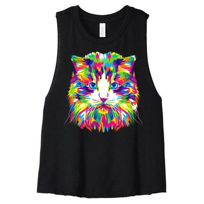 Colorful Cat Pattern Women's Racerback Cropped Tank