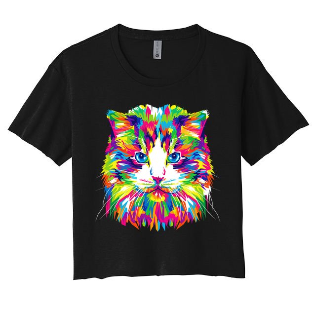 Colorful Cat Pattern Crop Top