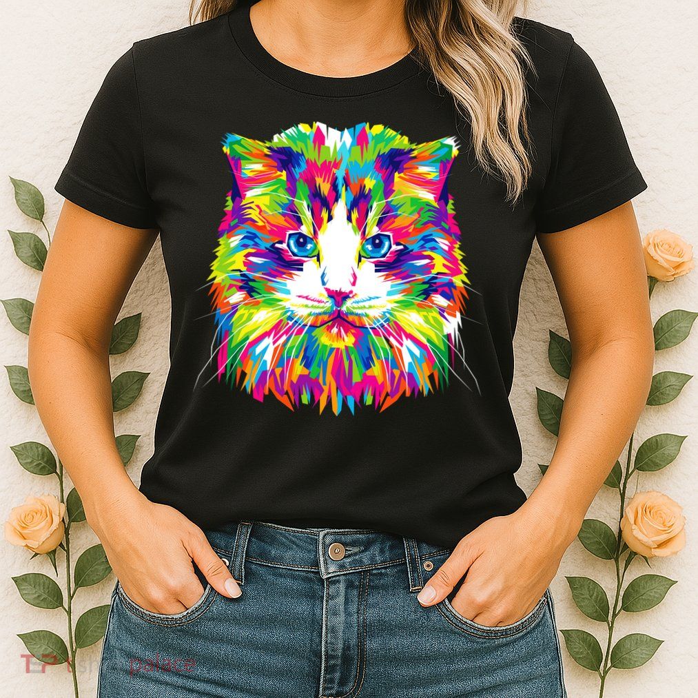 Colorful Cat Pattern Womens T-Shirt