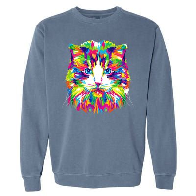 Colorful Cat Pattern Garment-Dyed Sweatshirt