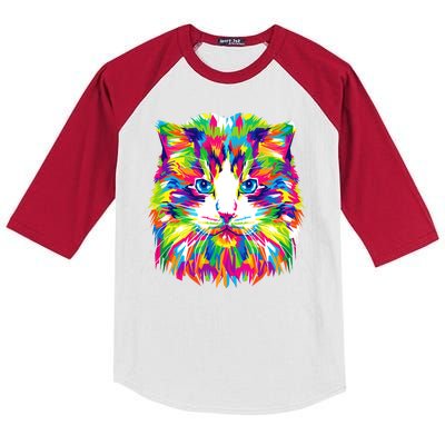 Colorful Cat Pattern Kids Colorblock Raglan Jersey