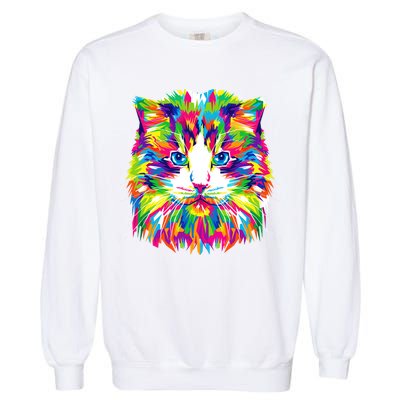Colorful Cat Pattern Garment-Dyed Sweatshirt