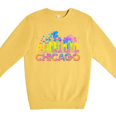 Colorful Chicago Skyline Paint Premium Crewneck Sweatshirt