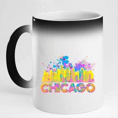 Colorful Chicago Skyline Paint 11oz Black Color Changing Mug