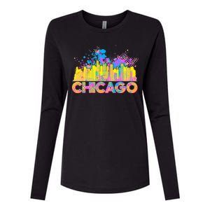 Colorful Chicago Skyline Paint Womens Cotton Relaxed Long Sleeve T-Shirt