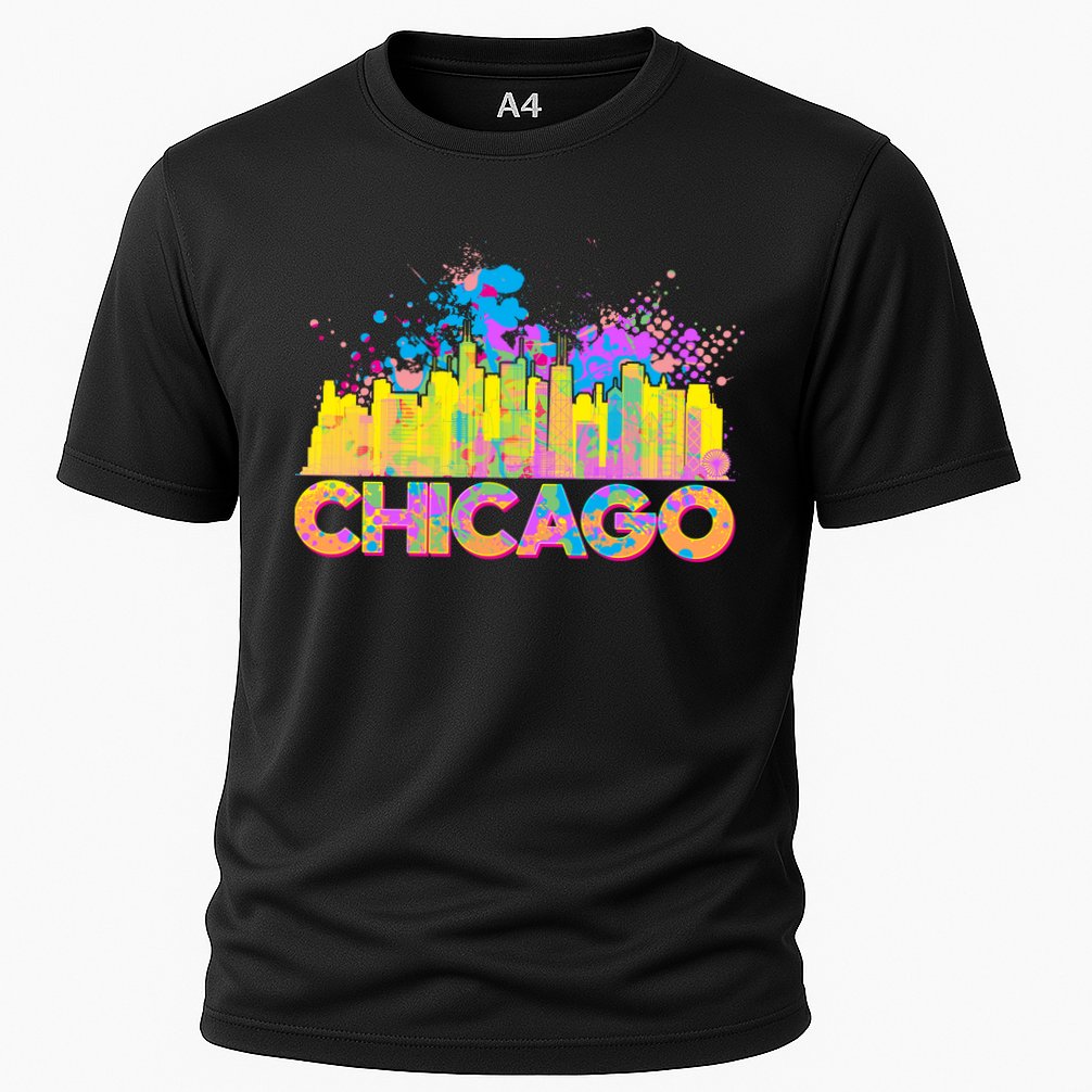 Colorful Chicago Skyline Paint Cooling Performance Crew T-Shirt