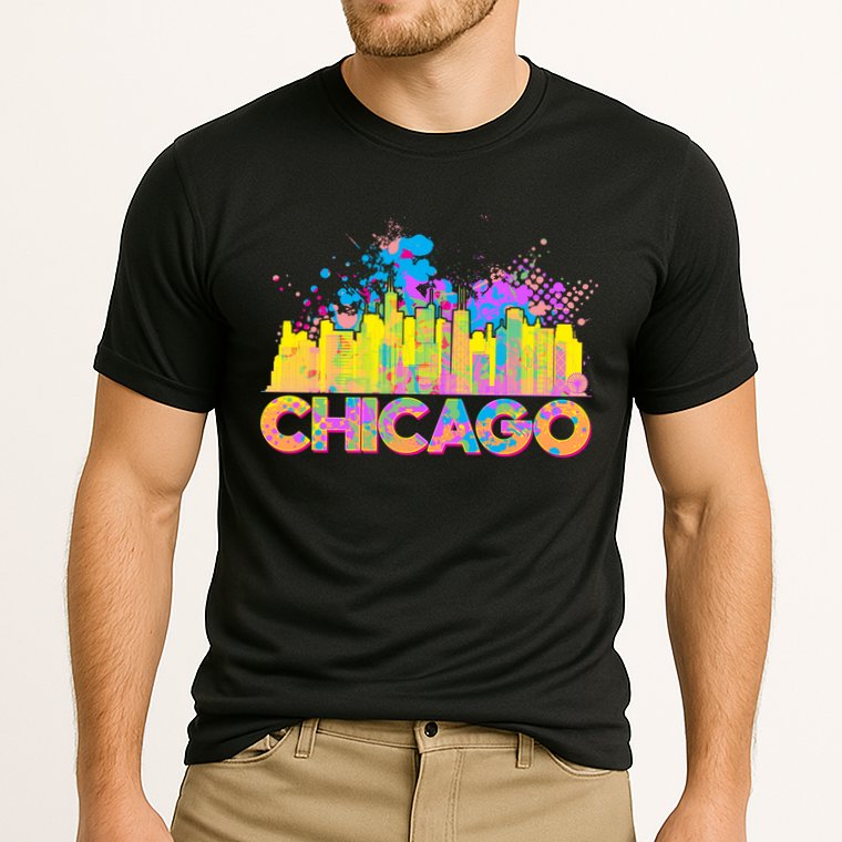 Colorful Chicago Skyline Paint Cooling Performance Crew T-Shirt