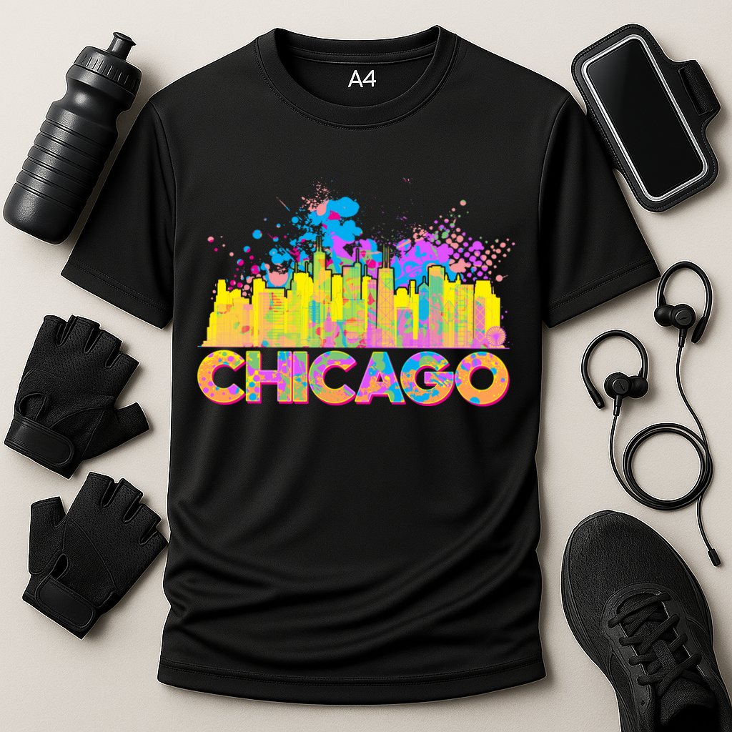 Colorful Chicago Skyline Paint Cooling Performance Crew T-Shirt
