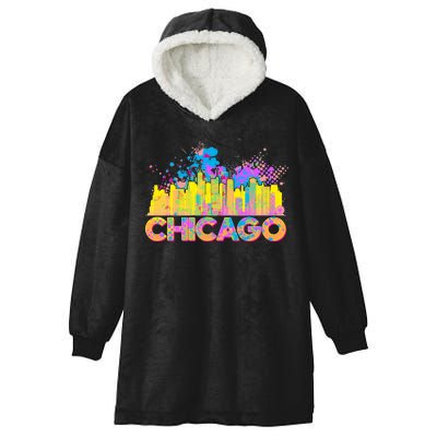 Colorful Chicago Skyline Paint Hooded Wearable Blanket