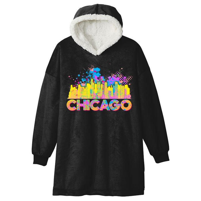 Colorful Chicago Skyline Paint Hooded Wearable Blanket