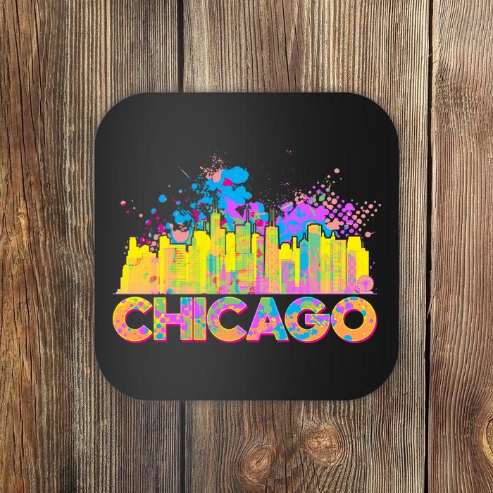 Colorful Chicago Skyline Paint Coaster