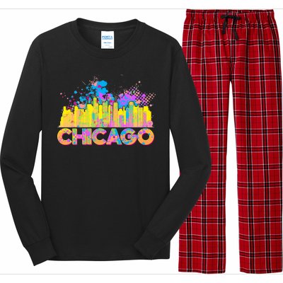 Colorful Chicago Skyline Paint Long Sleeve Pajama Set