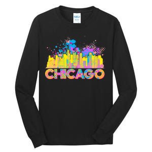 Colorful Chicago Skyline Paint Tall Long Sleeve T-Shirt