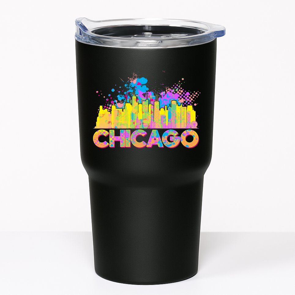 Colorful Chicago Skyline Paint Tumbler