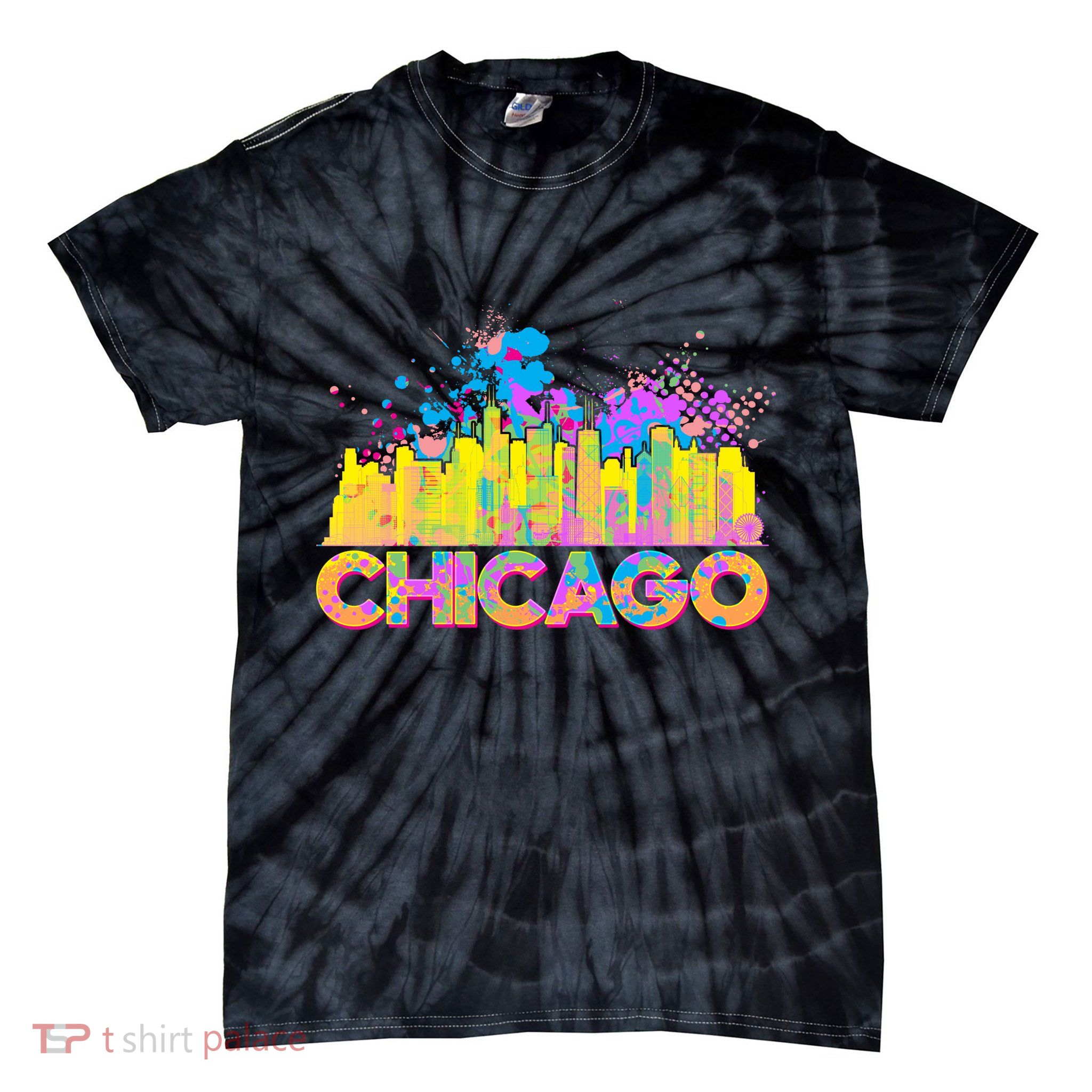 Colorful Chicago Skyline Paint Tie-Dye T-Shirt