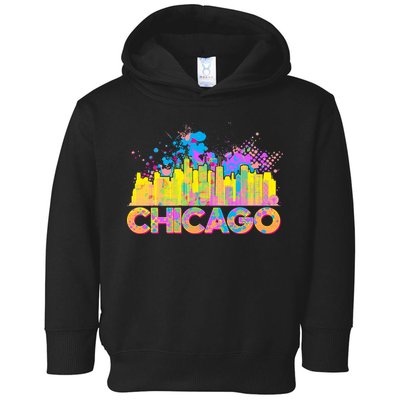 Colorful Chicago Skyline Paint Toddler Hoodie